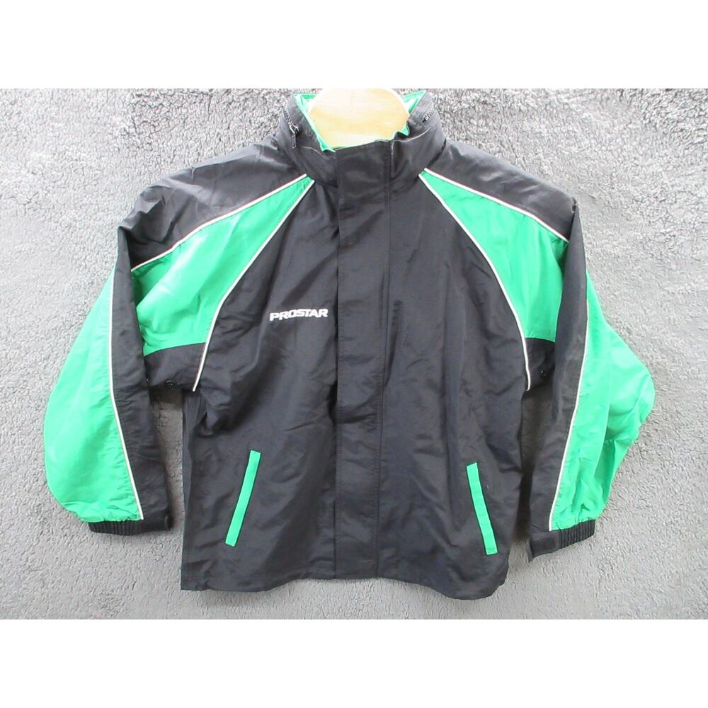 NWOT Vintage Prostar Pro Star Hidden Hood Men's Small Nylon Jacket Green & Black